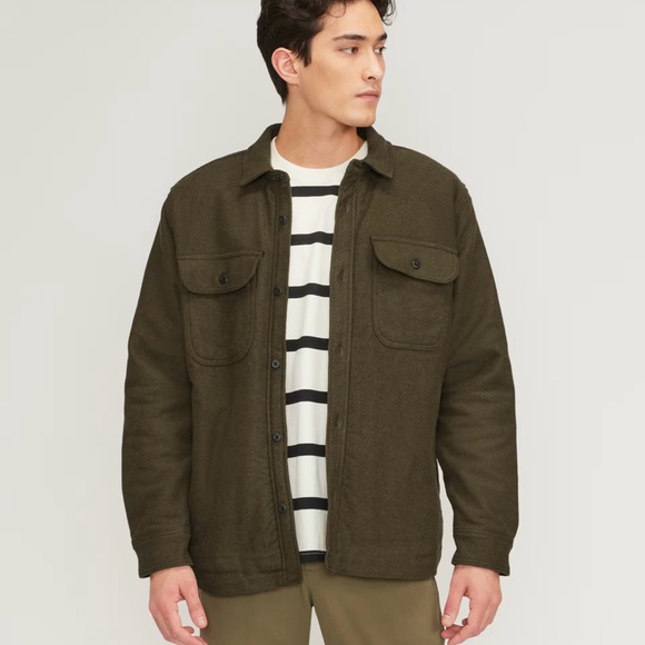 Everlane Button Down Shacket in Dark Green - Picture 1 of 5
